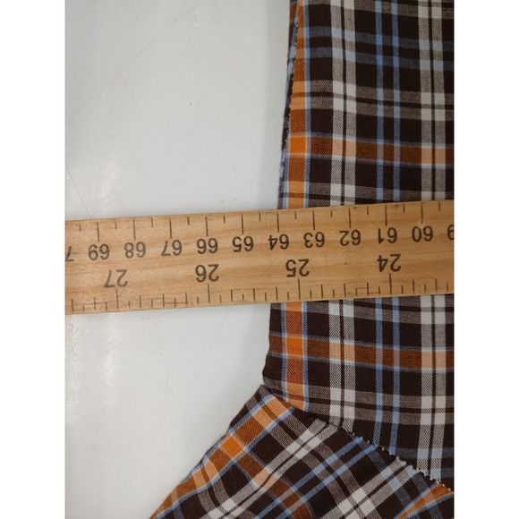 Roper‎ Shirt Mens 2XL Brown Orange Plaid Western Pearl Snap Long Sleeve Cowboy - Picture 6 of 7